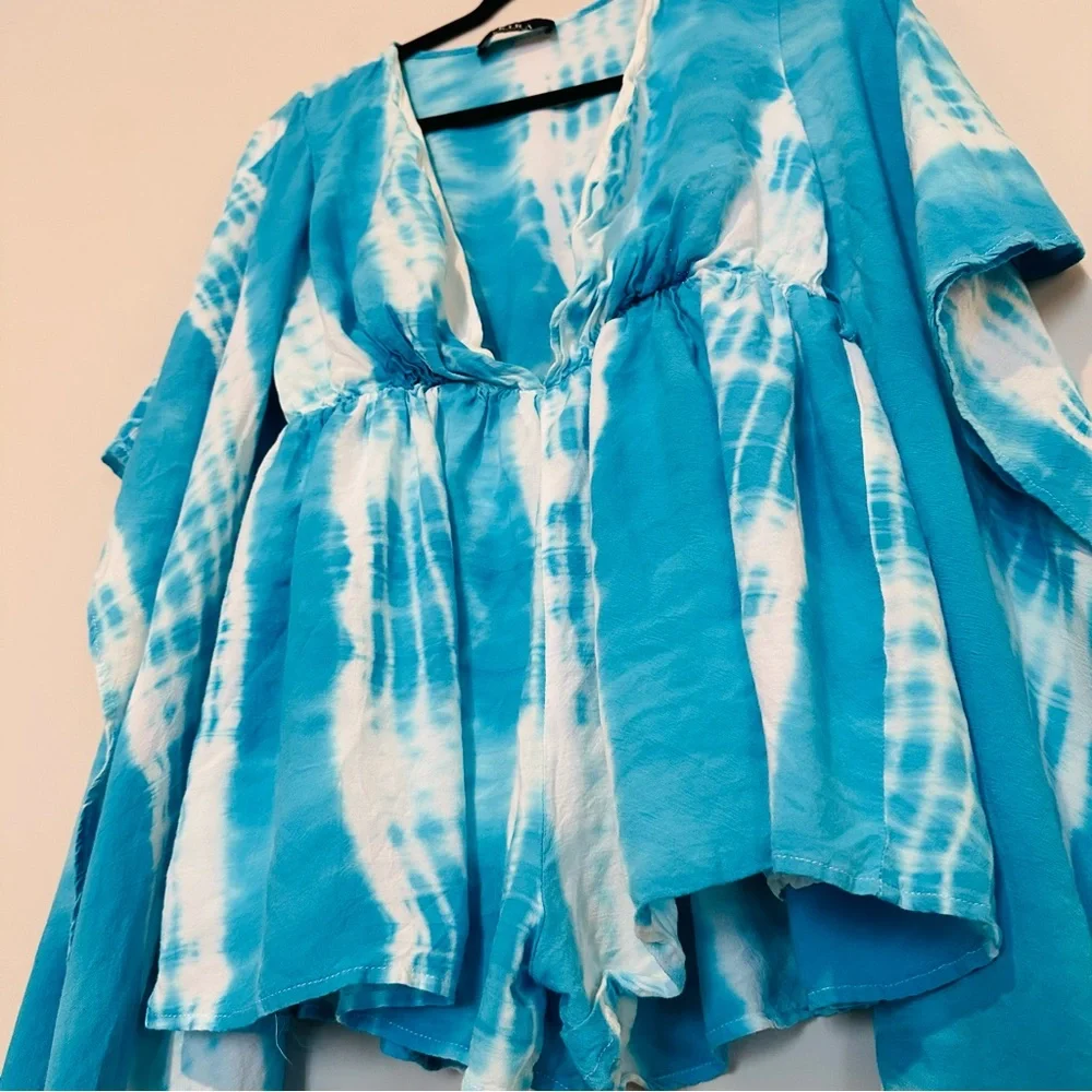 Akira Womens‎  Tie Dye Colorful V-Neck Long Sleeve Romper Large.C111 - Picture 7 of 13